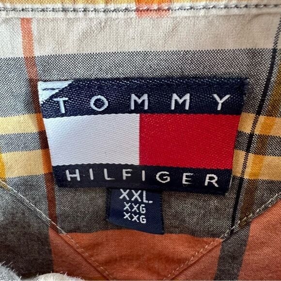 Vintage Tommy Hilfiger Orange Plaid Print Button Down Shirt - Picture 8 of 8